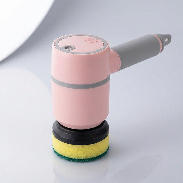 Motorized rotation does the scrubbing for you